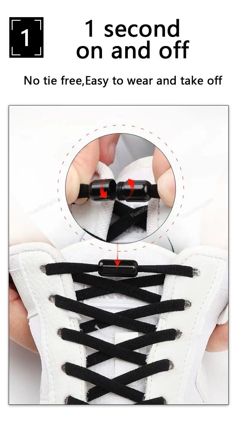 No Tie Shoelaces Semicircle Elastic Shoe Laces For Kids and Adult Sneakers Shoelace Quick Lazy Metal Lock Laces Shoe Strings