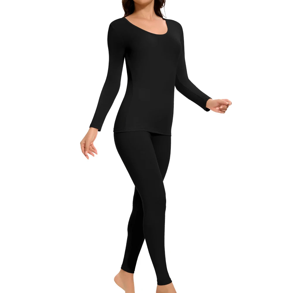 Women's Casual Warm Suit Long Sleeve Round Neck Bottoming Top Leggings Two-piece Set Solid Color Autumn Winter  Outfits Female