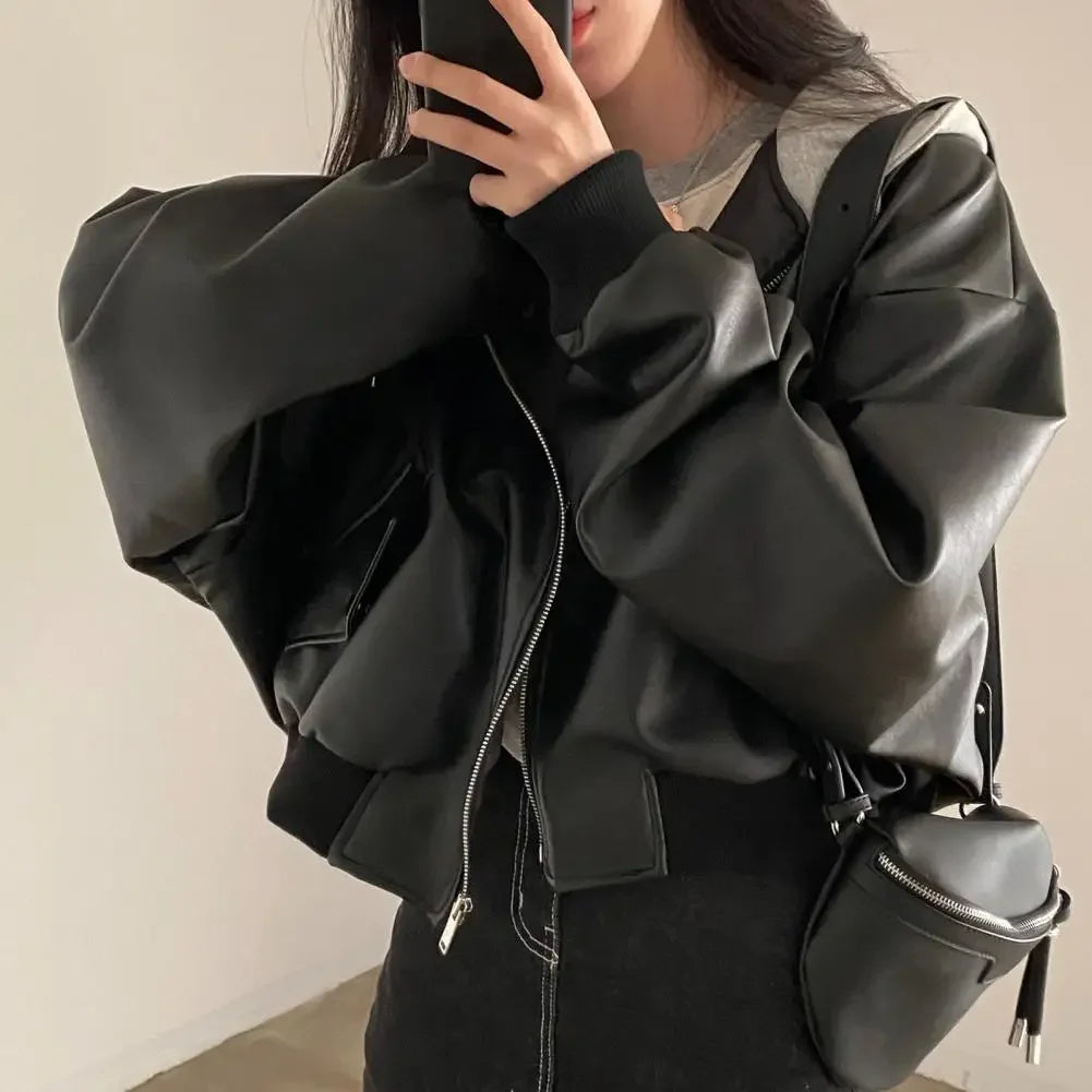 Spring Autumn Women Hooded Jacket Faux Leather Ladies Jacket Fashion Two Piece Short Jackets Female Vintage Casual PU Coat 2025