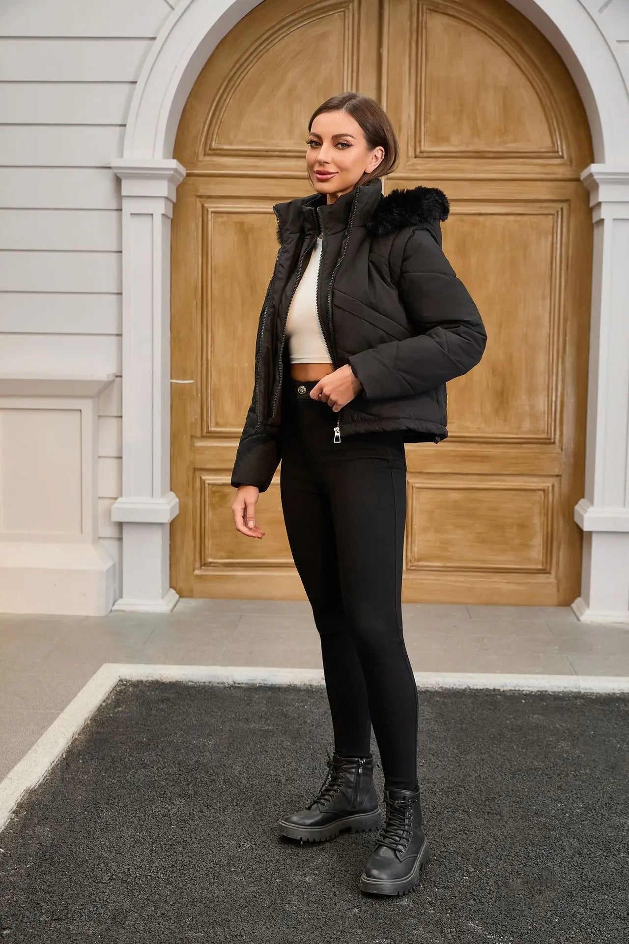 Women's jacket Faux 2pcs Cotton Padded Puffer jacket Hooded Winter Down Jackets Coats Parkas Detachable Sleeves Waistcoat HXY378