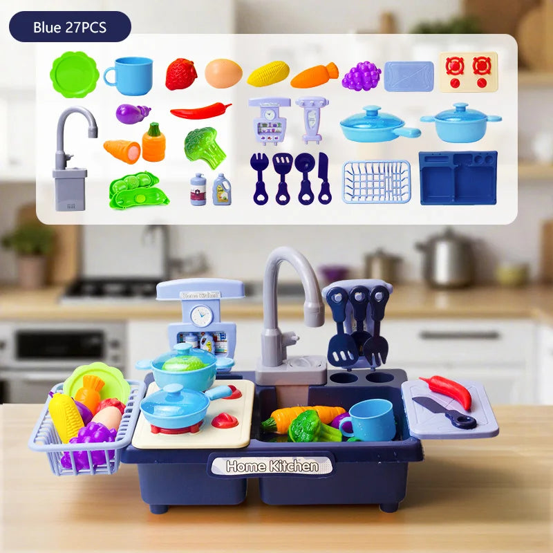 Children Toy Sink Electric Kid Dishwasher Water with Vegetable Fruit Food Cooking Pretend Play Toy Kitchen Role Play 3 Year Gift