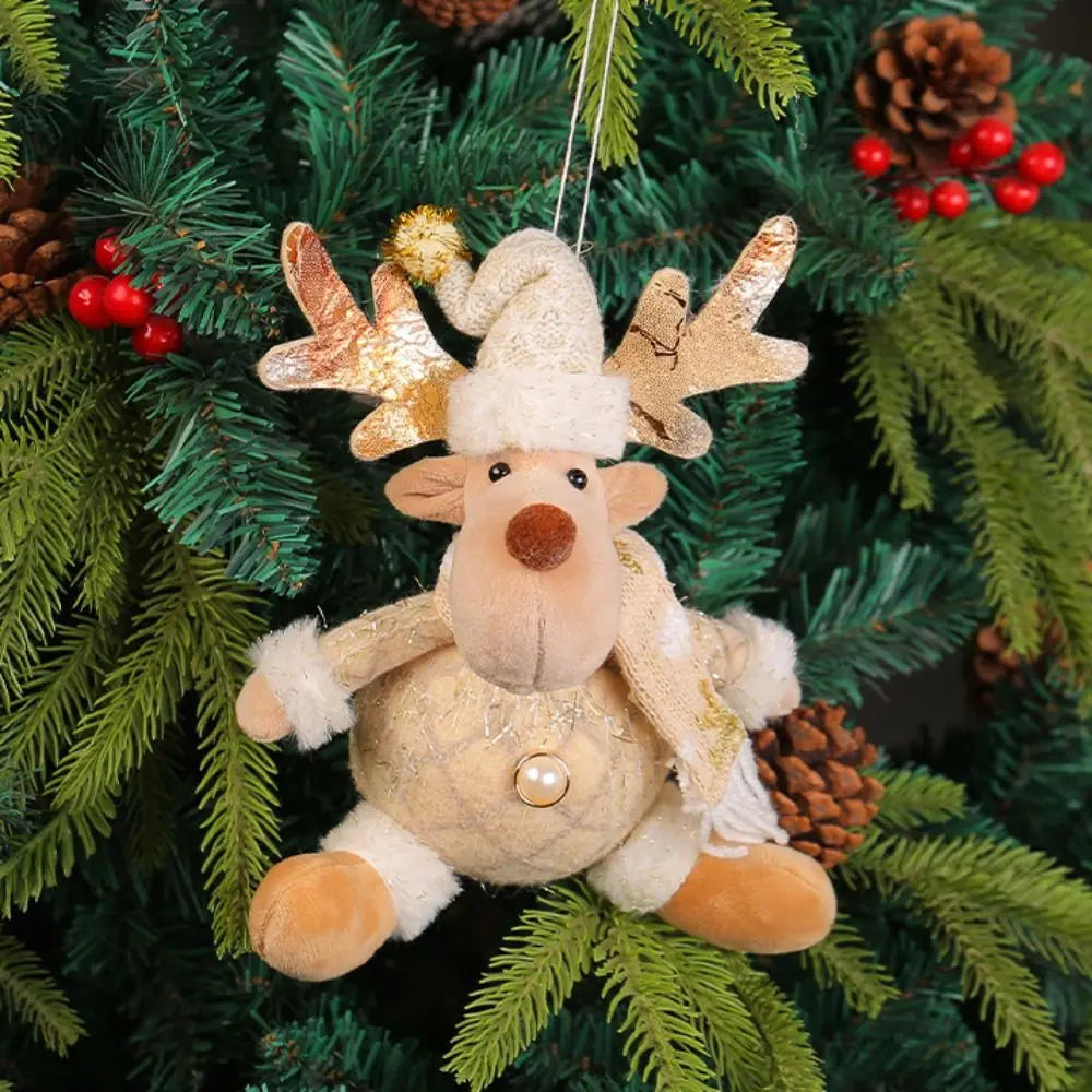 Cute Christmas Tree Pendant Figurine Ornament Elderly Christmas Doll Ornament Snowman Elk Santa Pendant Decor New Year