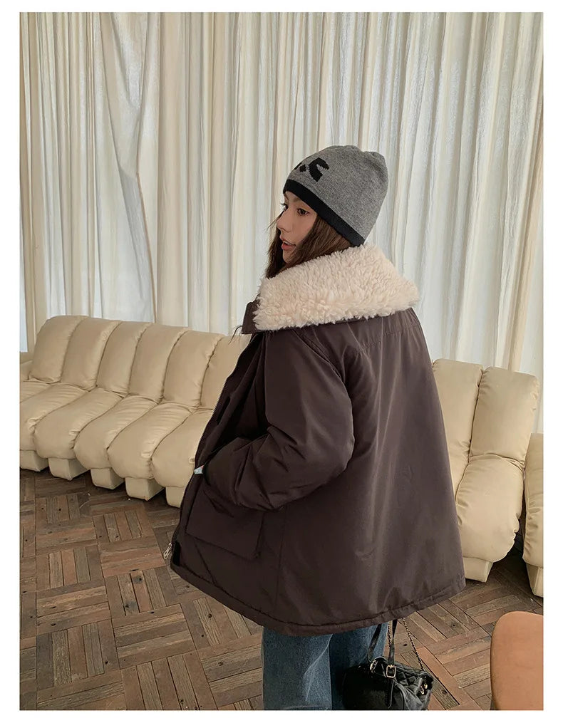 Women Parkas Short Coats Jackets Turn Down Collar Thick Warm Y2k Streetwear Elegant Jacket Work Coat Autumn Winter 2025