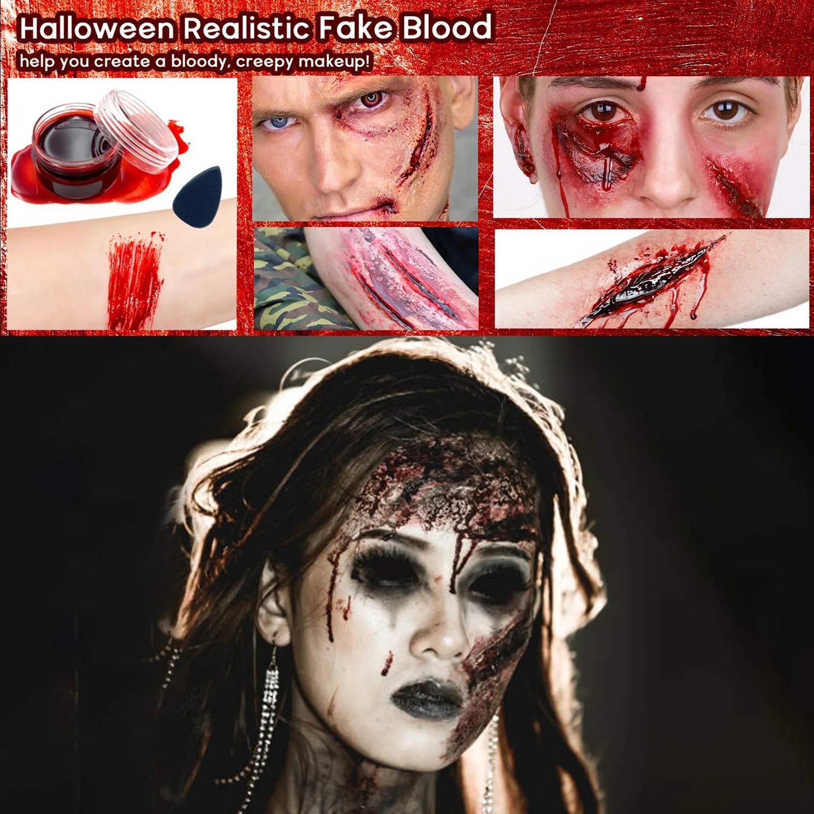 Halloween Makeup Holiday Dress Up Skin Wax Plasma Body Paint Box Fake Blood*1 Spatula Tool*1 Sponge*1 Skin Tone Paste*1