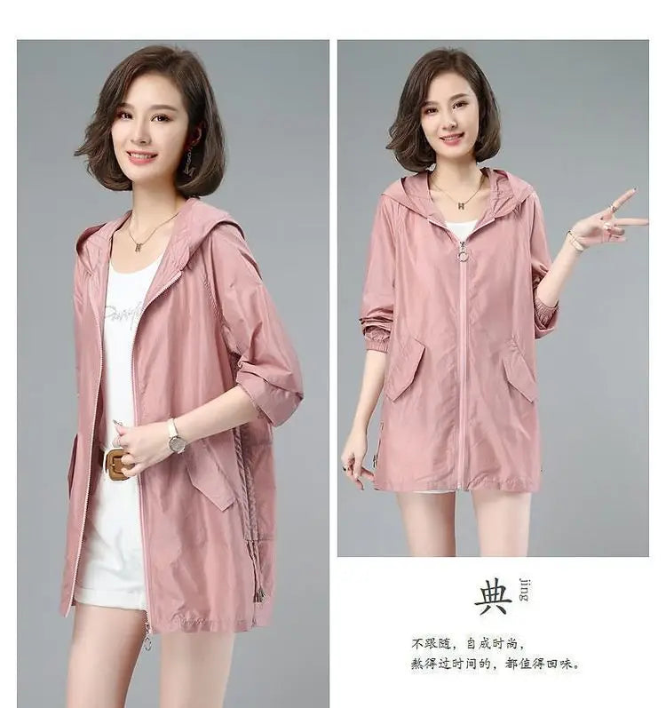 Women Thin Jacket New Sun UV-proof Hooded Coat Outdoor Long Sleeve Female 2023 Summer Windbreaker Casual Outerwear Top