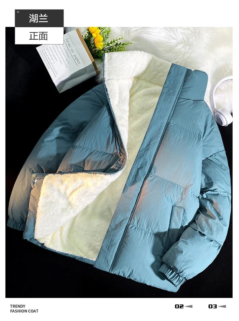 Down jacket men's handsome bread jacket Hong Kong style loose collar and velvet ins assorted bread jacket