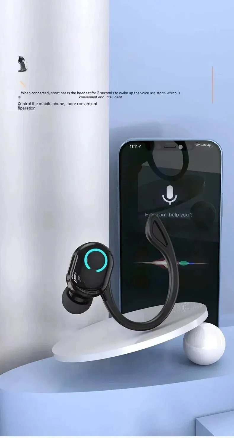 Bluetooth 5.2 Ear Hook Earphones Wireless Headphone Mini Handsfree Waterproof Sport Music Headset Single Right Earbuds with Mic