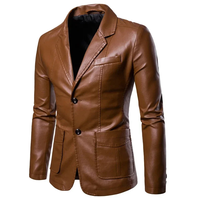 Blazer Man 2025 Men's PU Leather Jackets for Men Autumn Jacket Button Turn Down Collar Business Coat Biker Motocycle Jacket