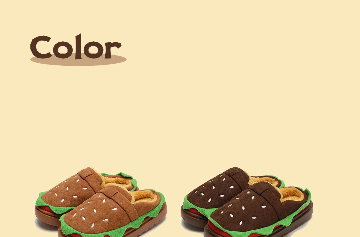 Women's Home Slippers Winter Warm Fuzzy Hamburger Slippers Funny Cute Indoor Rug Flat-Soled Home Shoes Plush Home Slippers