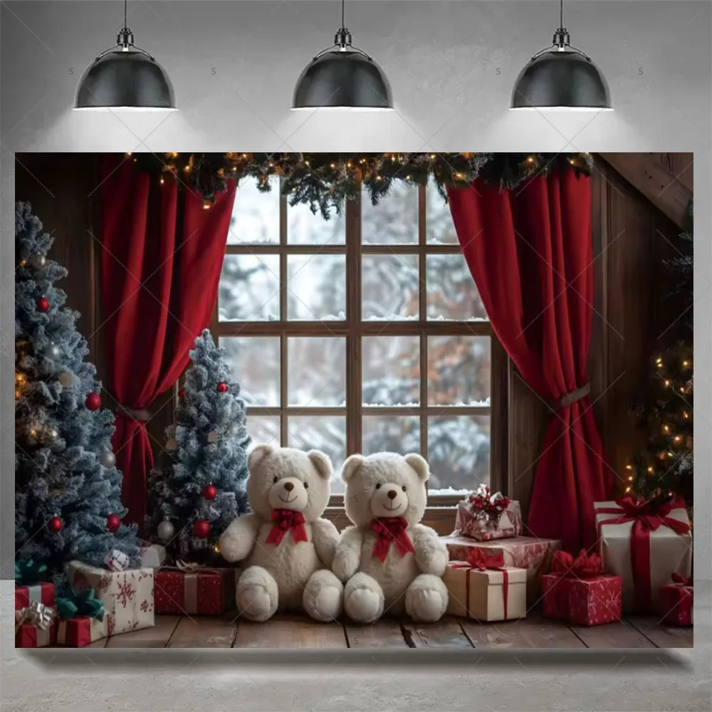 Christmas Party Decoration Winter Fireplace Xmas Tree Background Baby Shower Supplies Banner Photo Prop Backdrop Children Gift