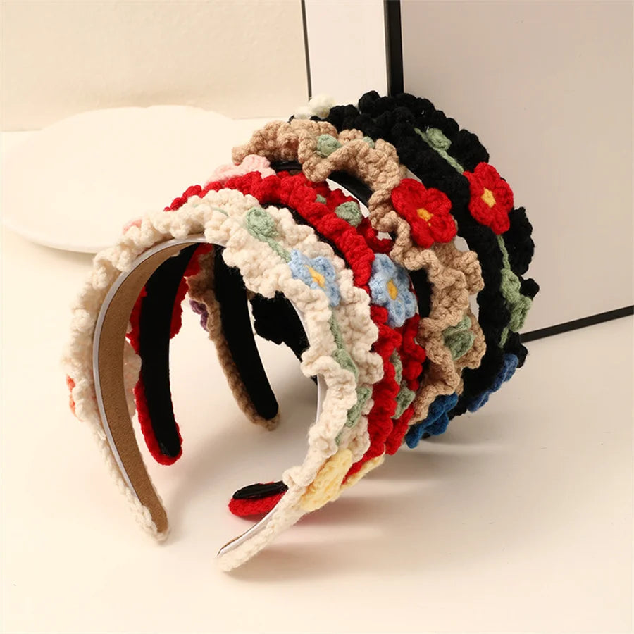 Fashion children's hair accessories winter hand-knitted wool headband lady cute girl heart flower wide headband hair accessories