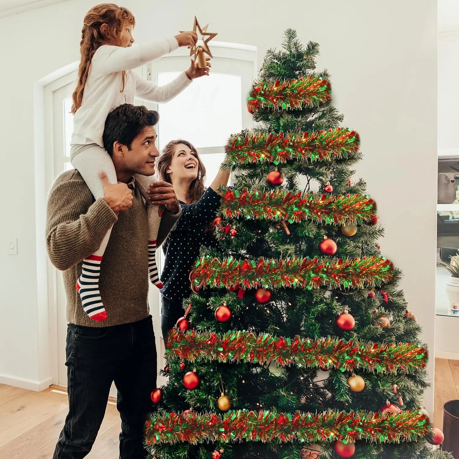 Christmas Tinsel Garlands Decoration Bar Tops Red Green Wreath Xmas Tree Ornaments Party Home Staircase Decor Pendant Prop