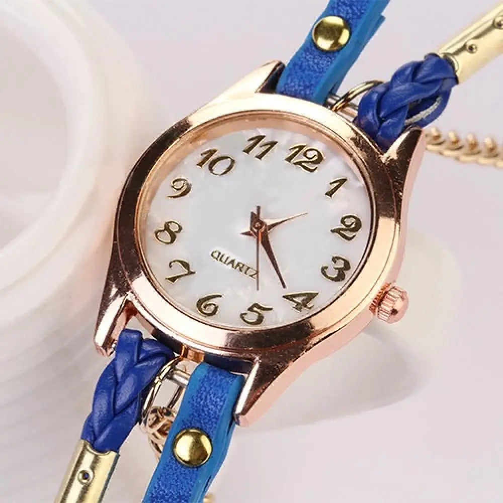Quartz Wristwatch for Women Vintage Multilayer Faux Leather Alloy Braided Bracelet Wrist Watch Jewelry