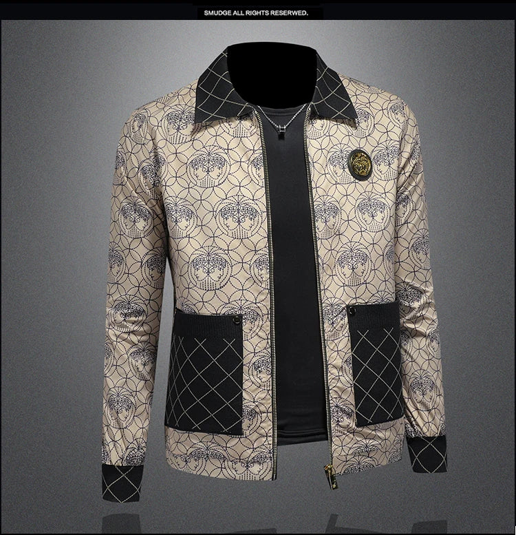 High Quality Printed Jacket for Men Autumn Winter Luxury Casual Business Lapel Jacket Social Streetwear Windbreaker Coat 5XL