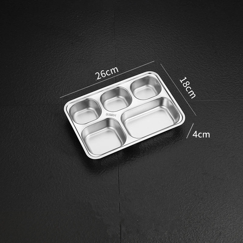 Kitchen Stainless Steel Divided Dinner Storage Tray Thickened Compartment Plates for Food Serving Organization Lunch Container