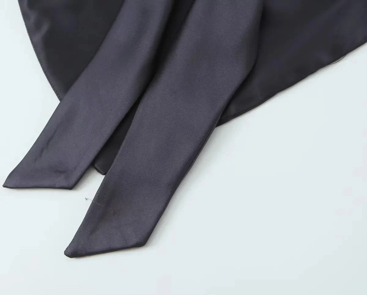 HH Elegant Solid Silk Texture Suit For Women Backless Lace Up Tube Top+High Waist Wide Leg Pants Women's Summer Fashion Set