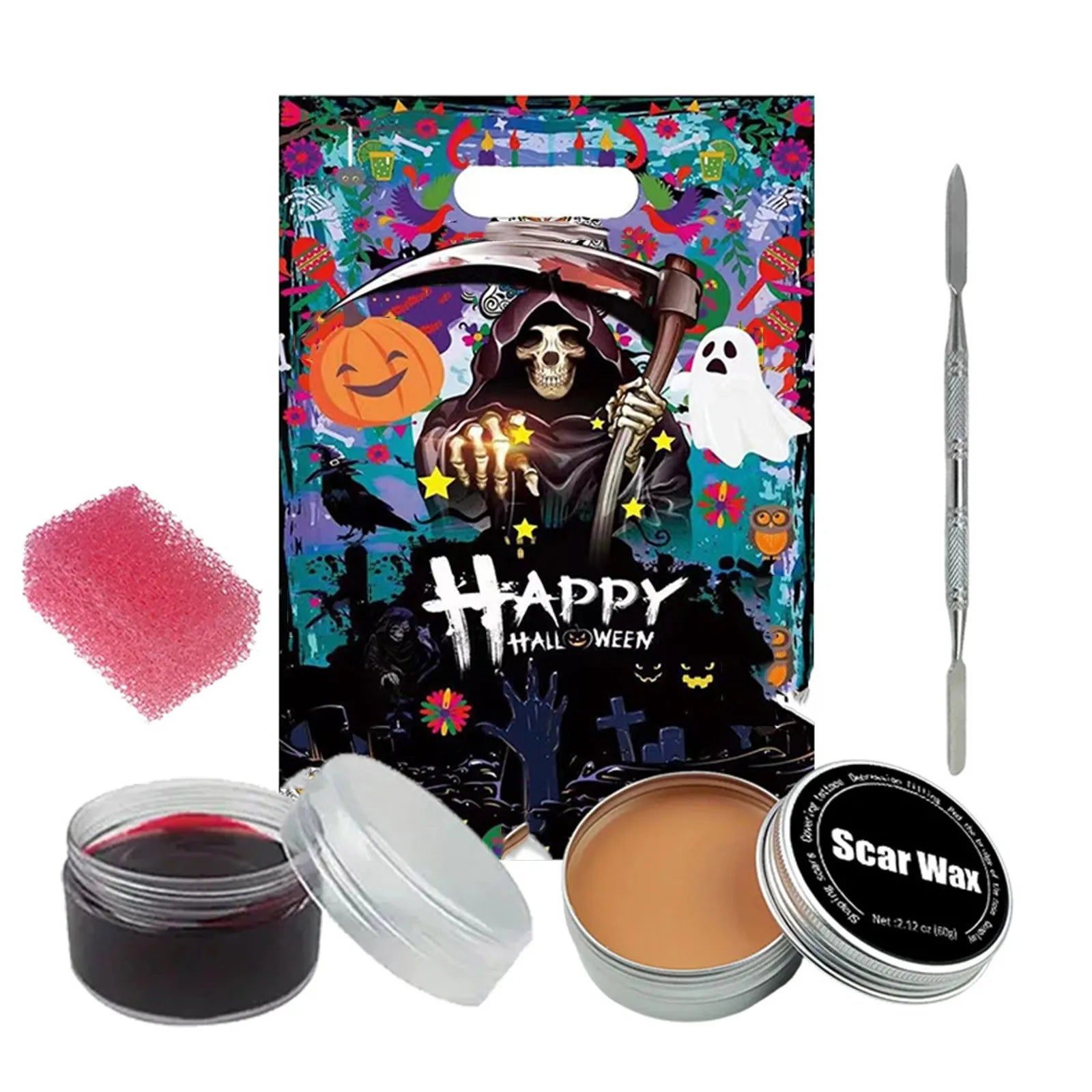 Halloween Makeup Holiday Dress Up Skin Wax Plasma Body Paint Box Fake Blood*1 Spatula Tool*1 Sponge*1 Skin Tone Paste*1