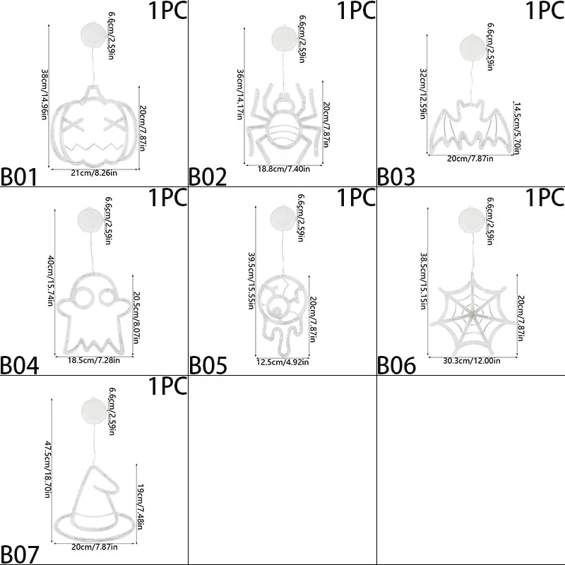 Halloween Orange Window Light Orange Pumpkin Ghost Witch Hat Design LED Sucker Lamp Bar Home Party Hanging Decor Without Battery