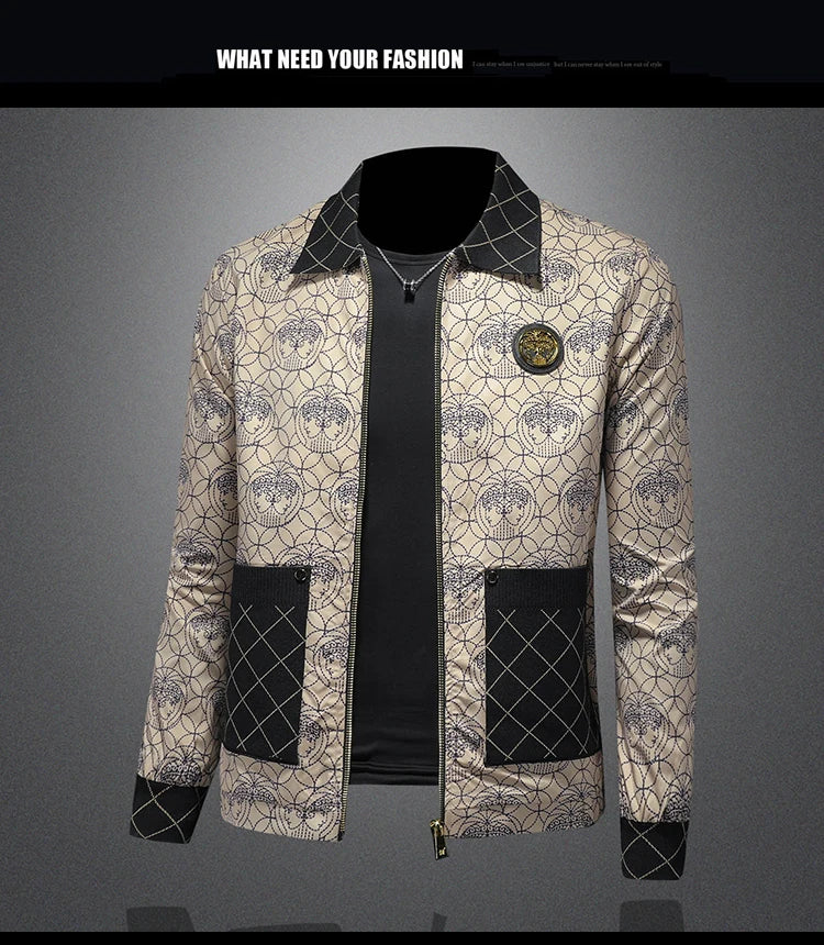 High Quality Printed Jacket for Men Autumn Winter Luxury Casual Business Lapel Jacket Social Streetwear Windbreaker Coat 5XL
