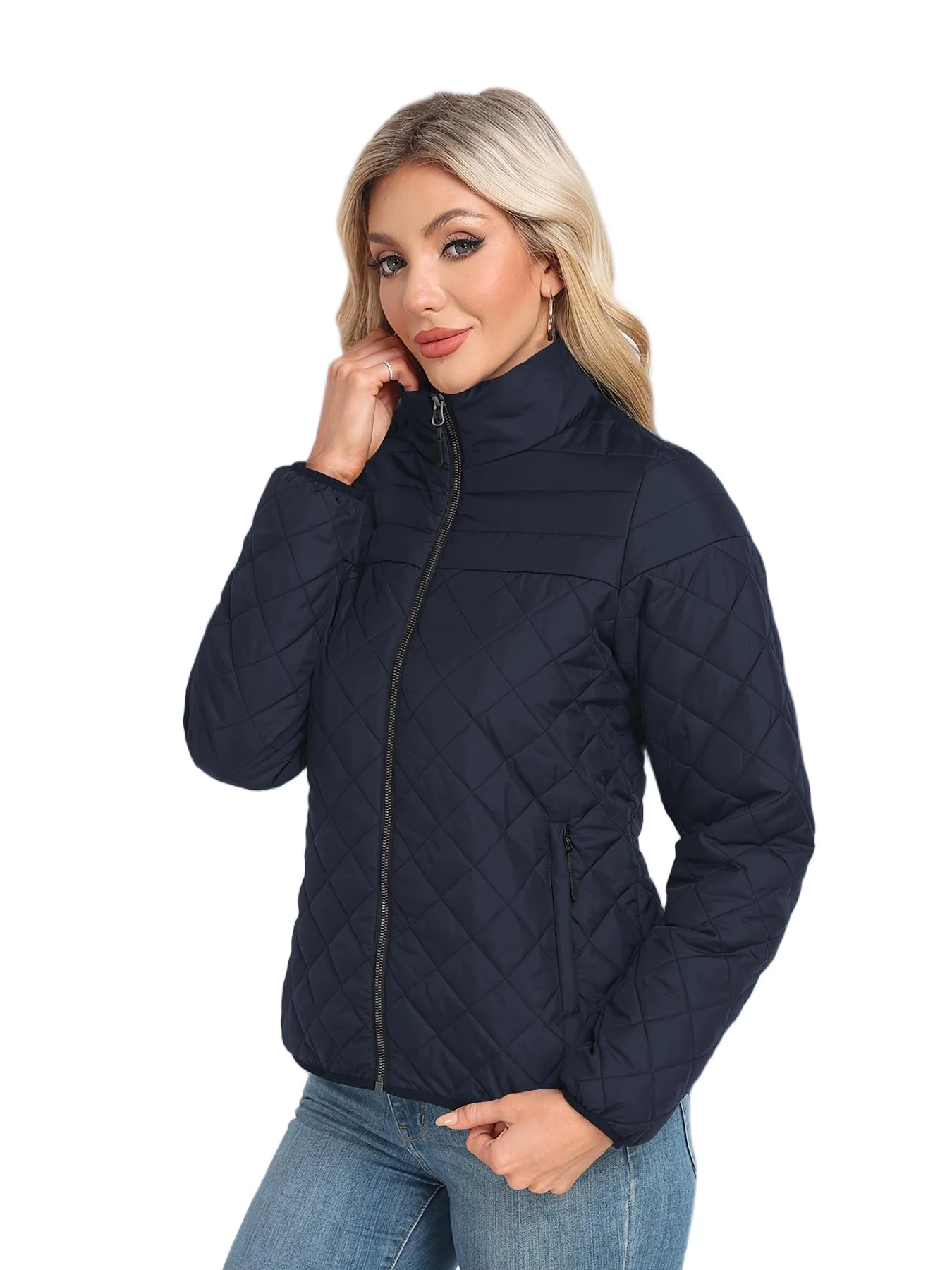 Women's Quilted Jacket With Zipper Simple Fashionable Casual Everyday Wear Coats Tops Black Spring Autumn