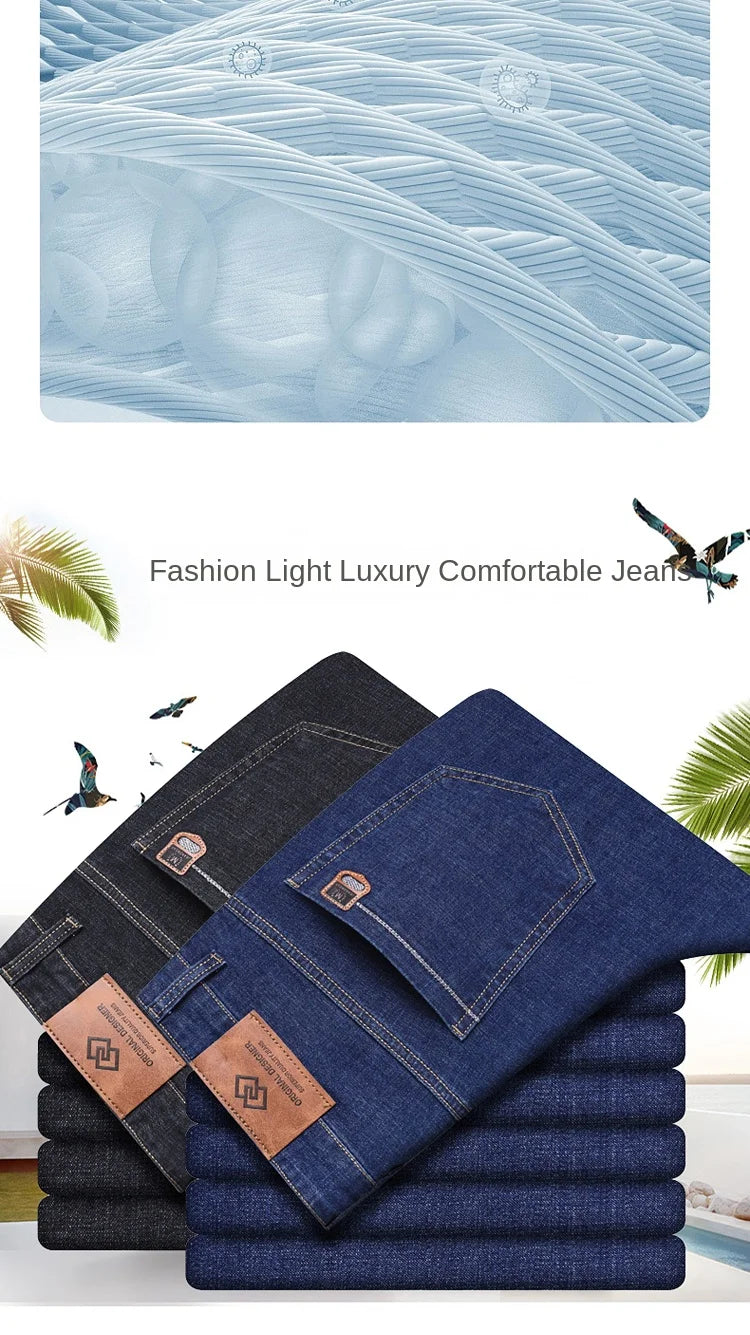 2024 Denim Jeans Casual Fashion Business Pants Classic New Arrivals Elastic Regular Fit Straight Trousers