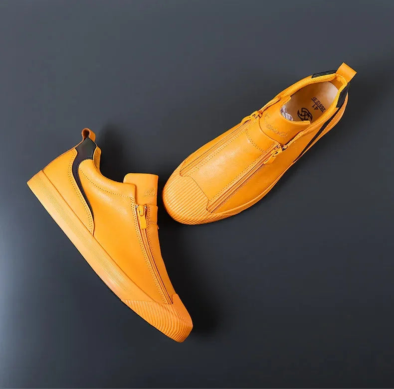 2024 New Autumn Men's Trendy Sports Shoes Leather Soft Sole High Top Men's Shoes One Step Zipper Leather Shoes Size 38-44
