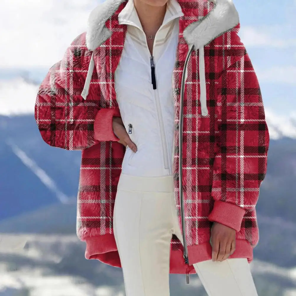 Women Winter Coat Solid Color Long Sleeves Zipper Cardigan Loose Warm Furry Plush Plus Size Lady Coat Winter Clothes