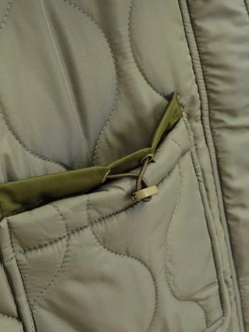 Quilted coat for women ETJ 2024traf QUILTED JACKET WITH TIES new beige drawstring high neck pocket clip cotton jacket for women