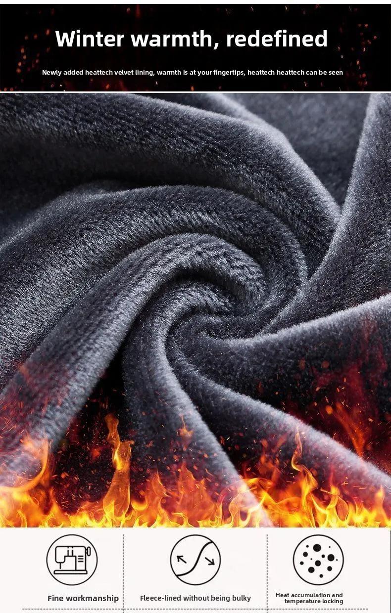 Retro American Wide Leg Men's Jeans Thiened Fce Lined Loose Fit Autumn Winter Wear Resistant Long Trousers Casual Cotton...