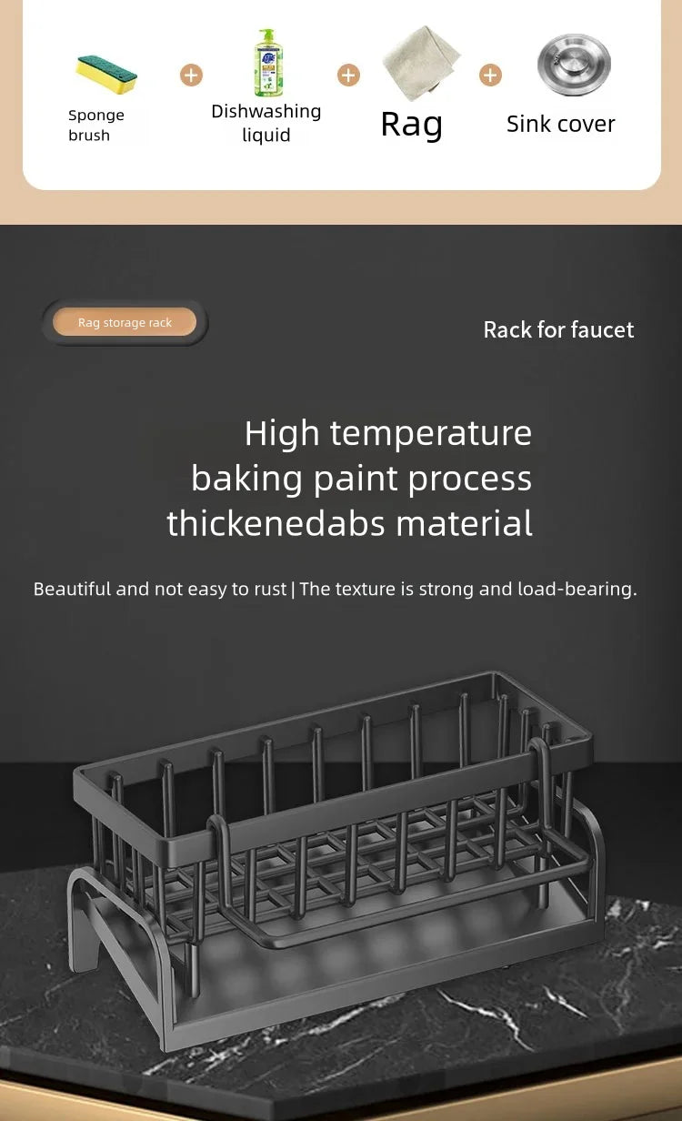 Kitchen Spice Storage Shelf with Drainage Rack, Installation Sink Organizer, Tap-Mounted Shelf for Home Kitchen Accessories