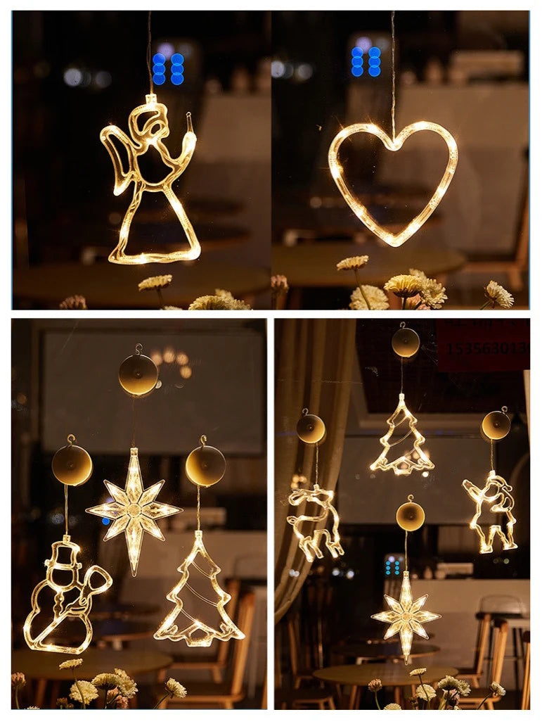Christmas LED Light Snowflake Santa Hanging Sucker Lamp Window Ornaments Decoration for Home Xmas Navidad 2023 New Year Decor