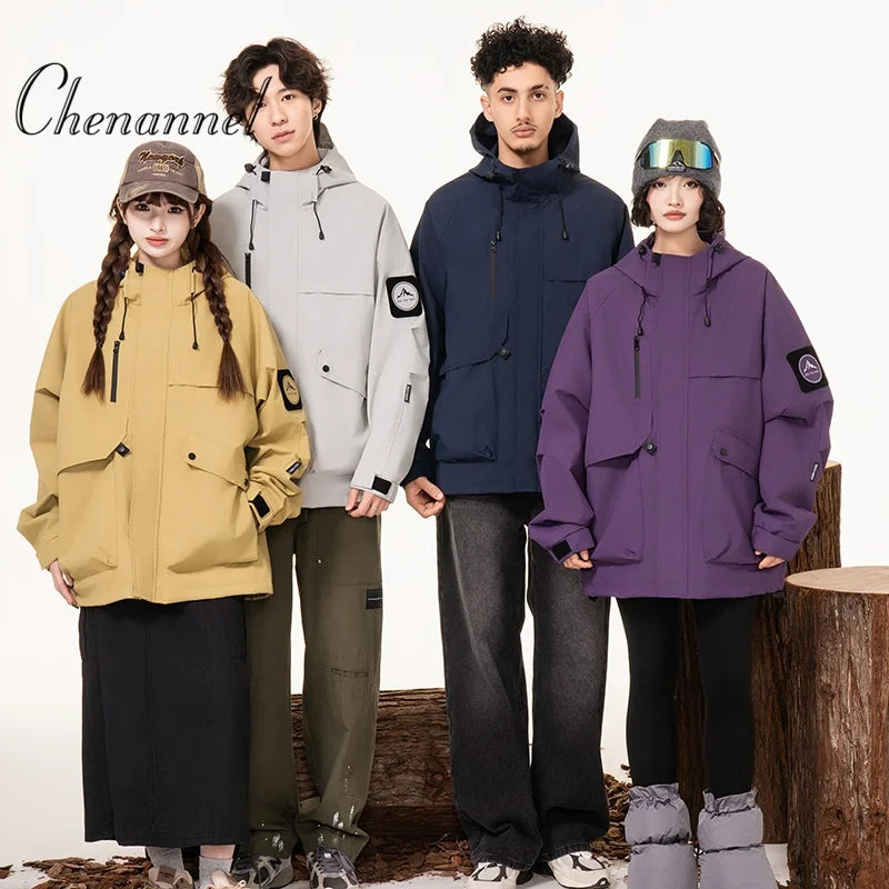 Men's workwear down jacket, American color-blocked hooded jacket for autumn and winter, cool and casual coat for teenagers