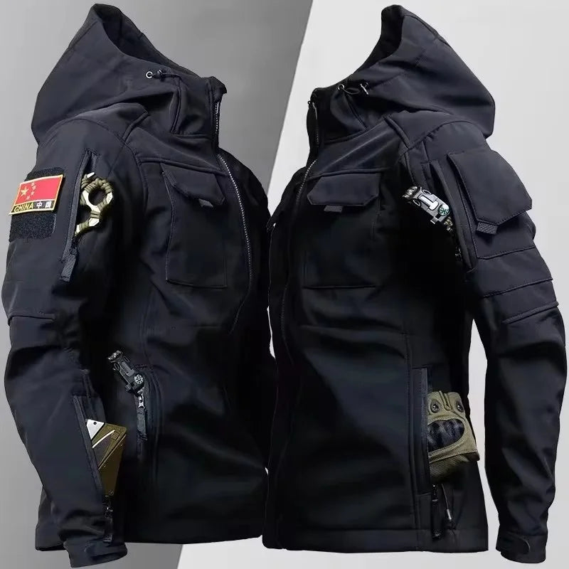 Tactical Jackets Men Outdoor Waterproof Hood Windbreaker Work Wear Soft Shell Multi-pockets Hunting Motorcy Tops Winter