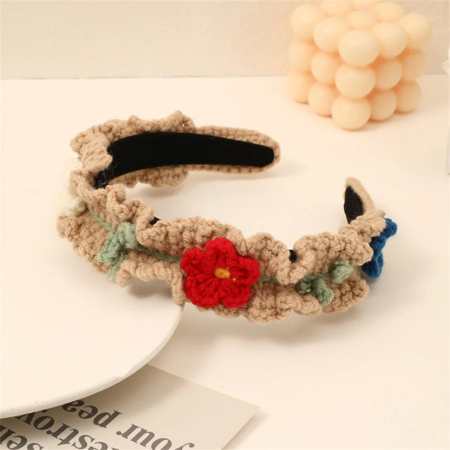 Fashion children's hair accessories winter hand-knitted wool headband lady cute girl heart flower wide headband hair accessories