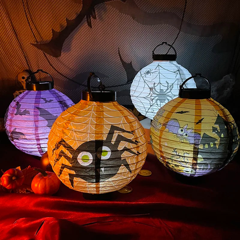 Halloween LED Pumpkin Paper Lantern Spider Skull Bat Lantern Printing Hanging Lantern Festival Party Home Garden Outdoor Decor