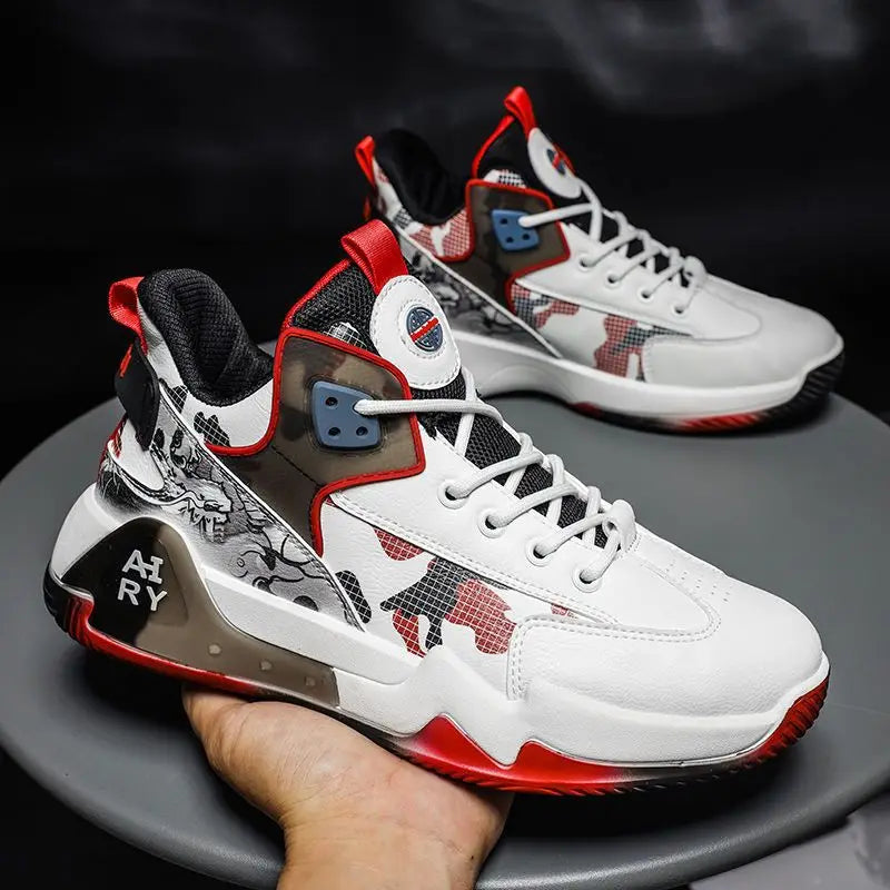 Couple Basketball Shoes Men High Top Sports Wear Resistant Air Cushioning Shoes Athletic Boots Comfortable Breathable Sneakers