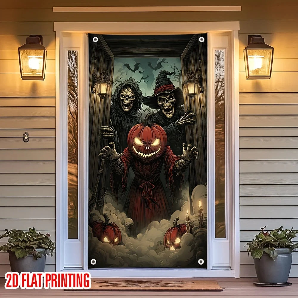 1 Halloween curtain - Ghost Skull Pumpkin decoration - indoor and outdoor hanging decoration, haunted house decoration