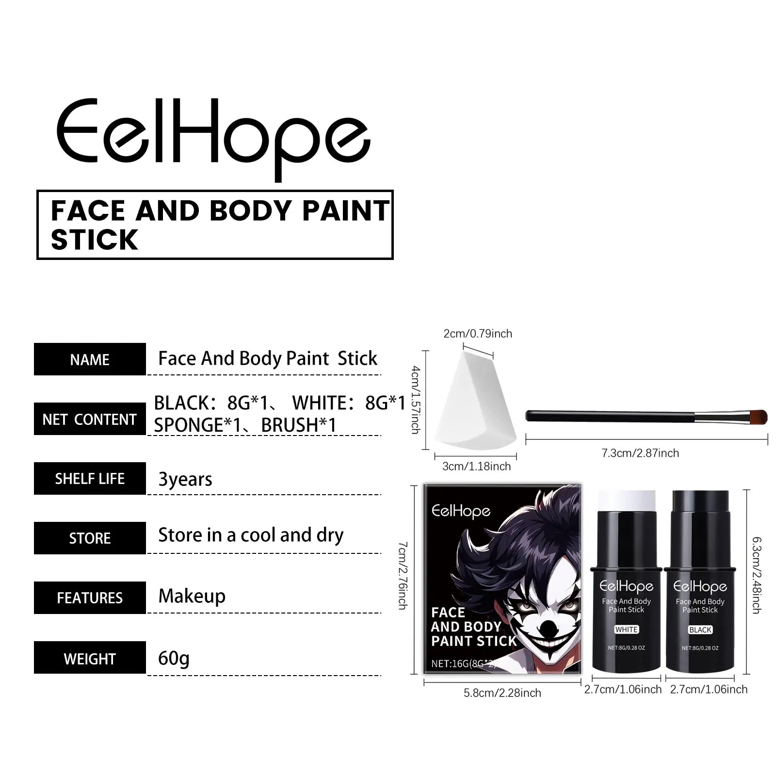 Halloween Face Painting Kit Black White Body Paint Set DIY Cosplay Foundation Clown Colorful Lasting Waterproof Festive Makeup