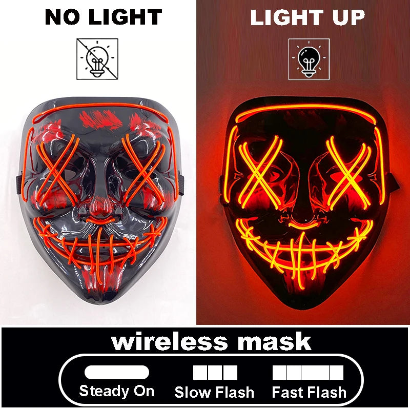 Halloween Letter V Horror Mask and colorful gloves Wireless Scary Glowing Mask for man women Festival party costume supplies