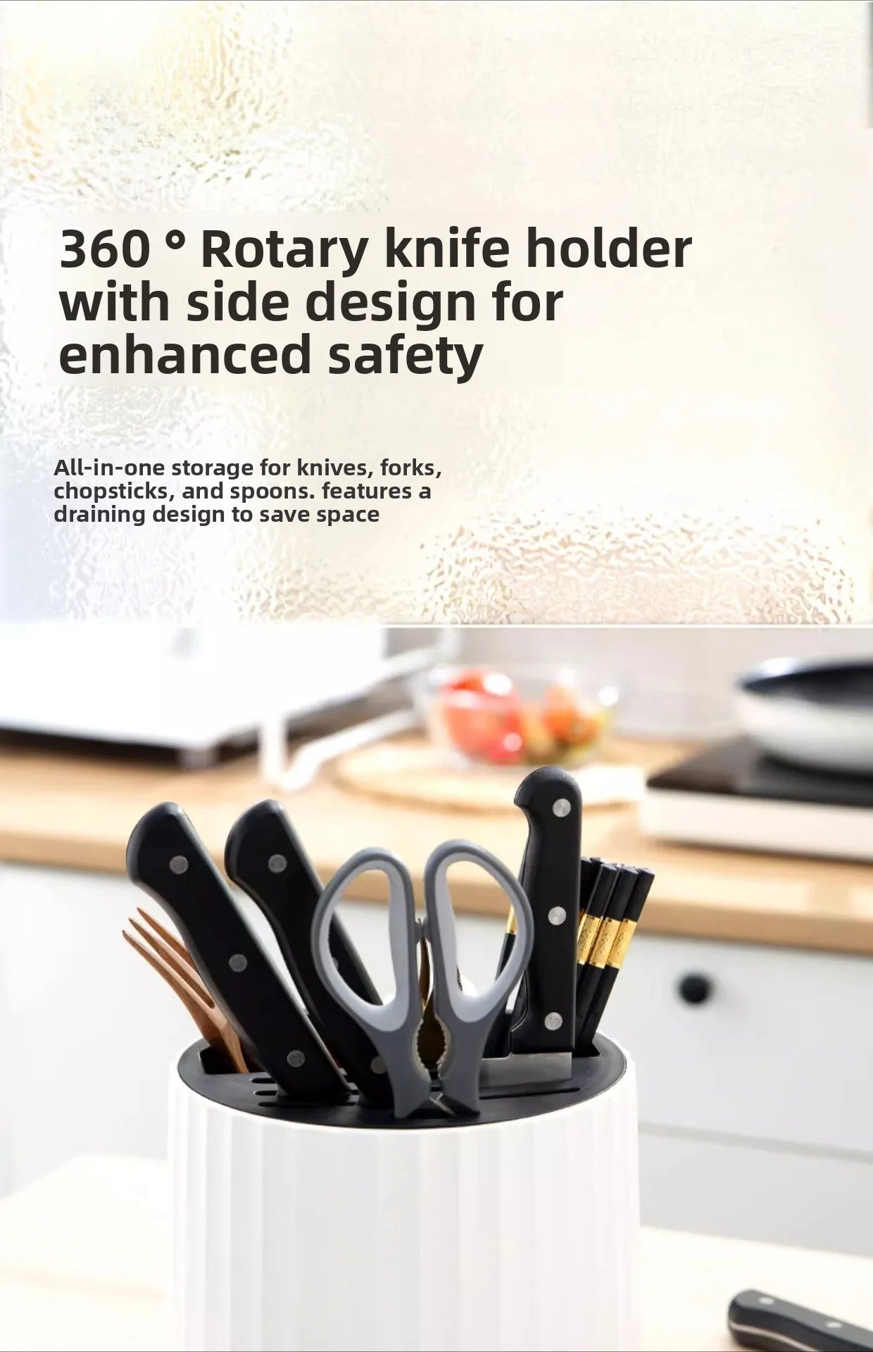 Kitchen Rotating Knife Frame Storage Rack Multi Functional Household Chopsticks Knives and Tableware Placement Rack