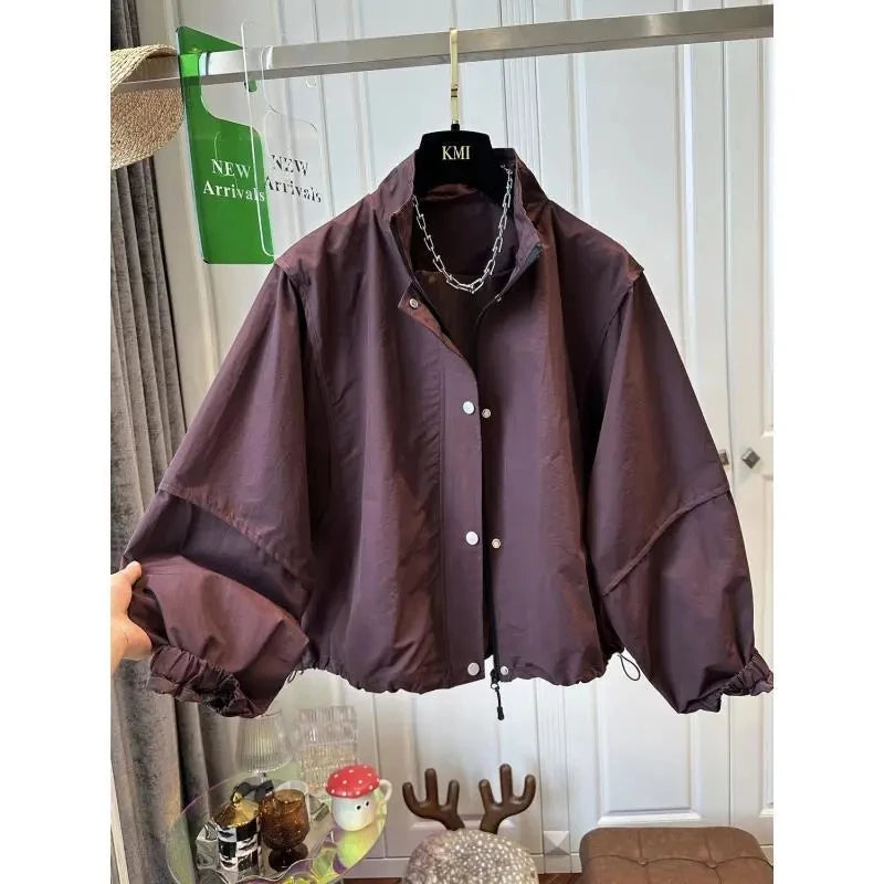 Women's Short Jacket 2025 Spring Autumn Stand-up Collar Korean Version Lady Outerwear Fashion Elegant Ladies Windbreaker Coat