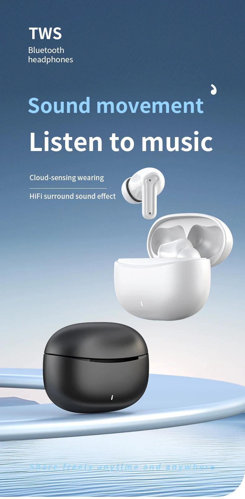 Earphone bluetooth Bluetooth headphonesTWS wireless Bluetooth earphones with long battery life, in-ear design, Bluetooth 5.6