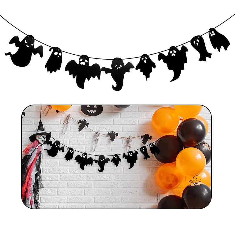 Halloween Hanging Banner Garland Cute Ghost Paper Bunting Kids Favors Happy Halloween Party Decorations For Home Horror Props