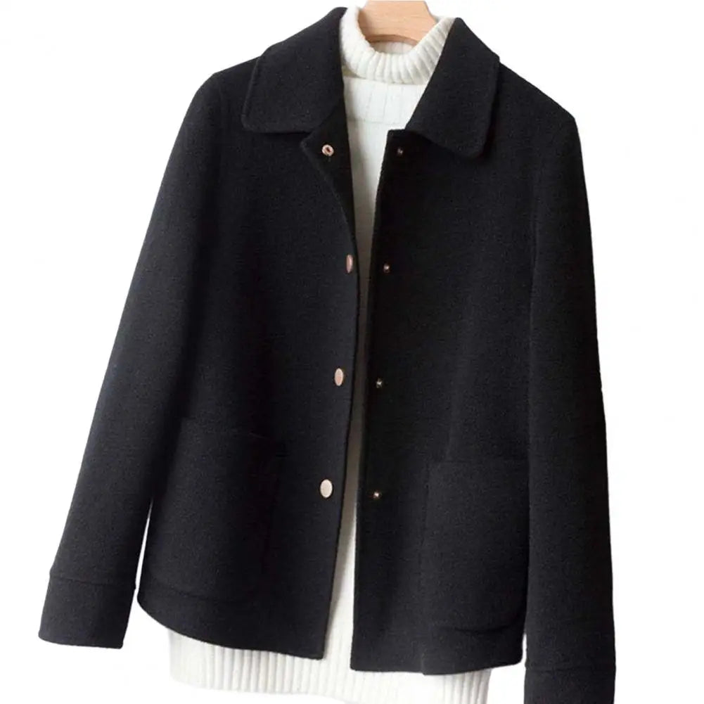 Fashion Women Winter Coat Thickened Double-sided Lapel Single-breasted Cardigan Long Sleeve Buttons Pockets Lady Commute Jacket