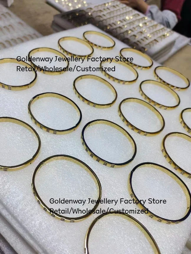 Popular Stainless Steel Rainbow Gemstones Wide Open Bracelet Bangle/Band Ring Knitted Handmade Luxury AU750 Women Jewellery Set