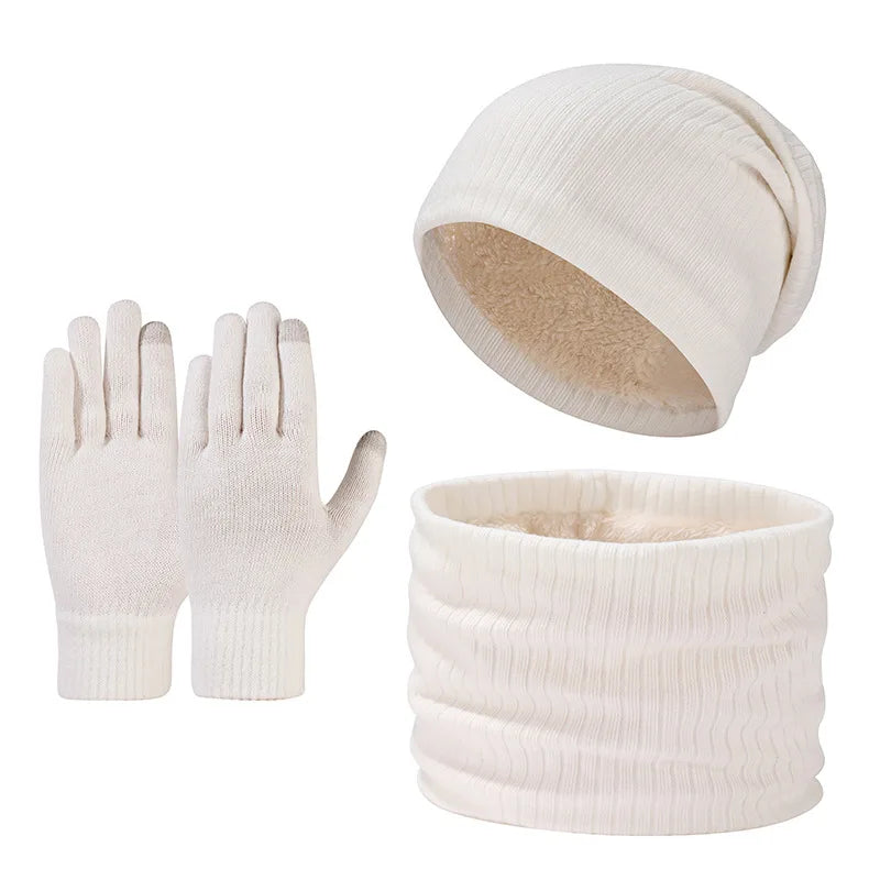 Winter hat, scarf, gloves, three piece set, men's and women's outdoor cold resistant scarf, ear protection, knitted hat