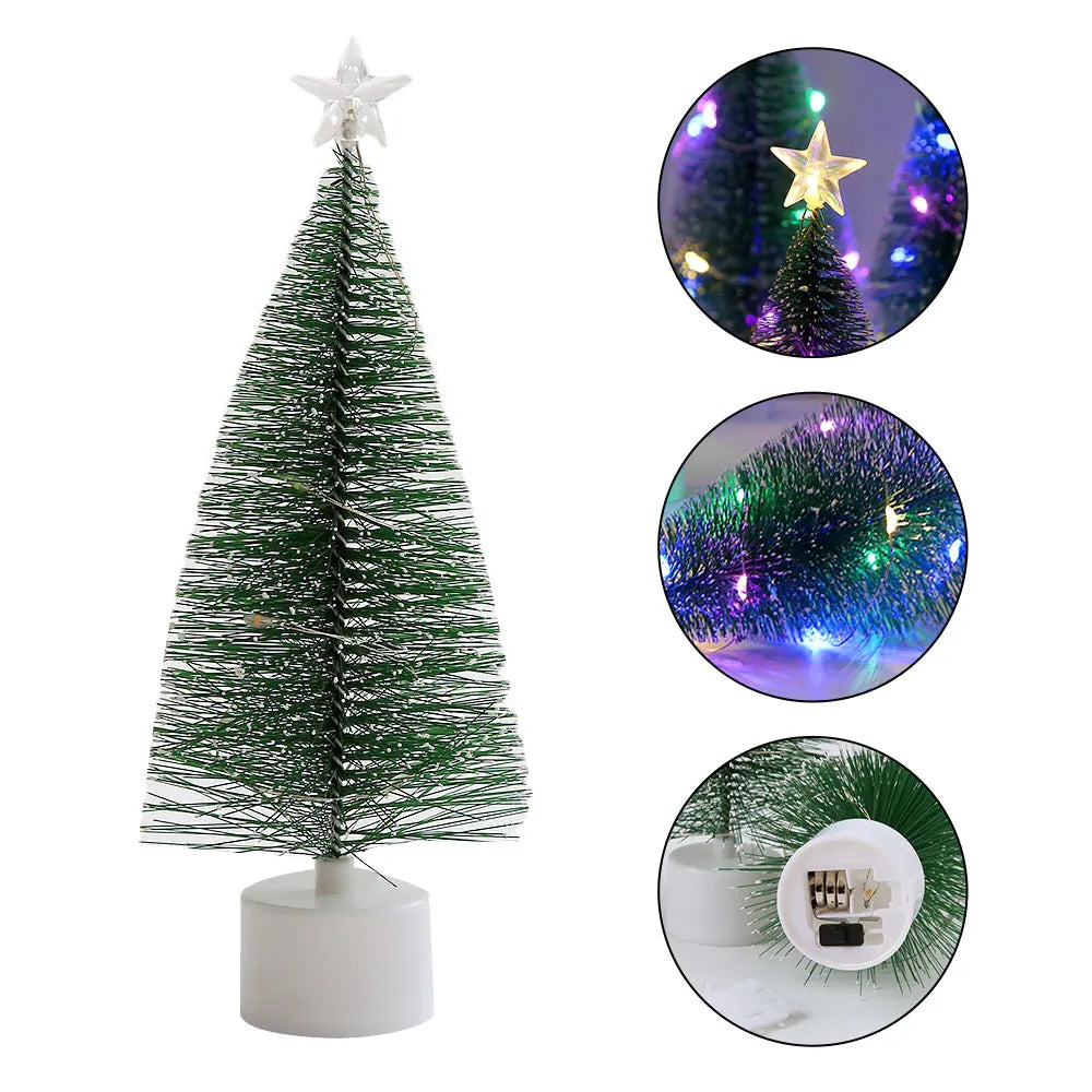 Mini Christmas Trees with LED Light Decor Tabletop Crafting DIY Christmas Gift Green Brush Trees Winter Ornaments