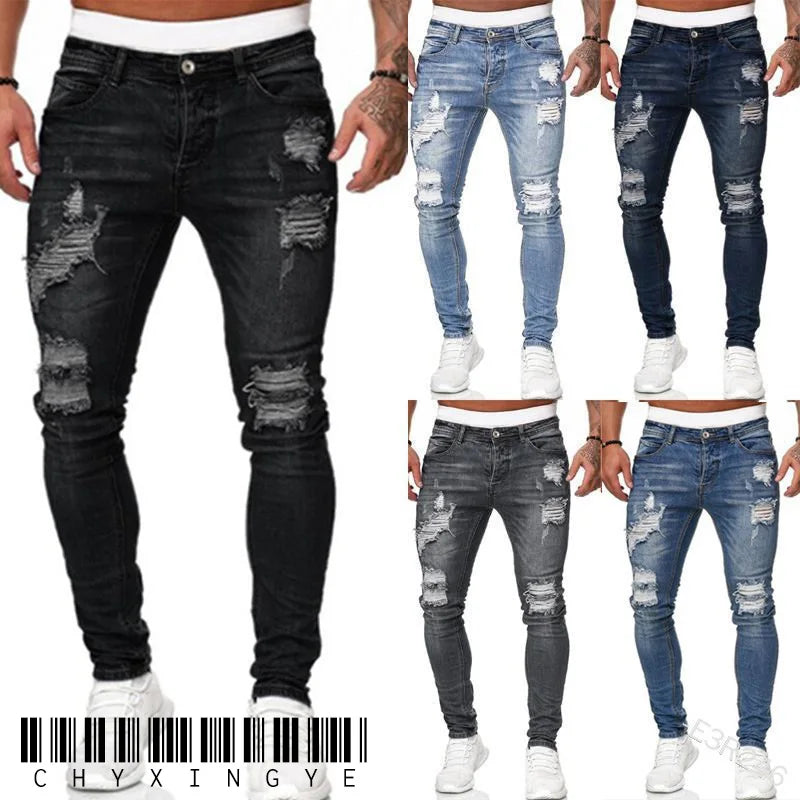 Mens Black Jeans Slim Fit Quality Gray Casual Male Jeans Pants Skinny Fit Men Pants Hip Hop Streetwear Cotton Denim Trousers