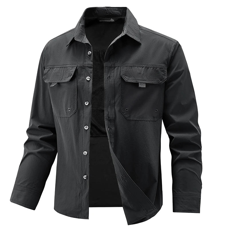 Men's Long Sleeved Shirt Comfortable Breathable Elastic Fashionable Versatile Workwear Shirt Outdoor Hiking and Commuting Shirt