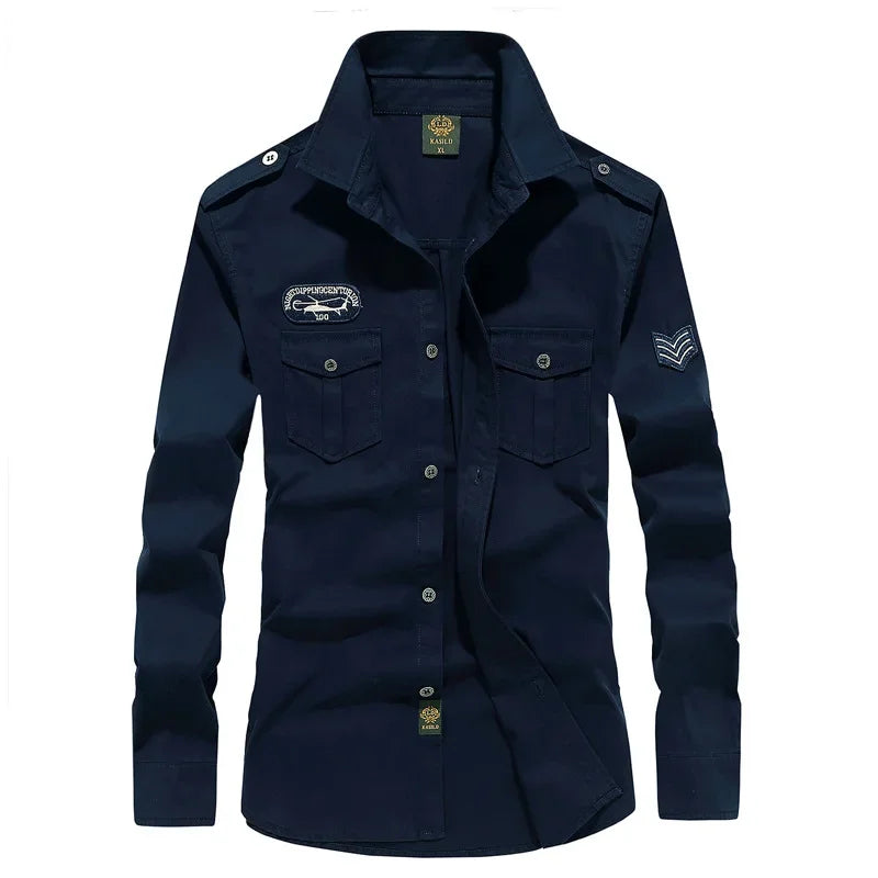 2023 Spring Shirts Men Long Sleeve Casual 100% Cotton High Quality Camisa Military Shirts Fashion Brand Clothing Black Blouse